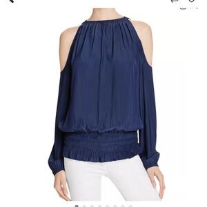 Ramy Brook Navy Crochet Cold Shoulder Blouse